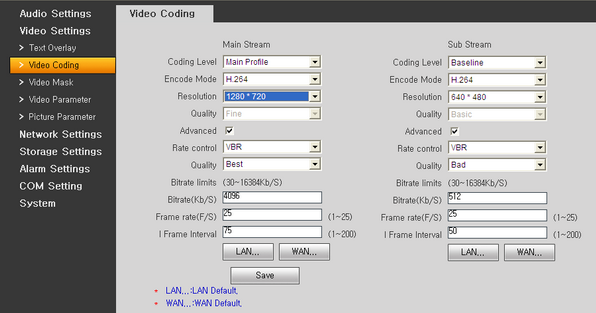 Sysvideo SC6000 Series IP Camera Management Software XCenter UI: Camera Video Coding Setting